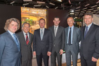 Mr. Robert Hensler with Mr. André Hefti, Chief Executive of the International Motor Show, Mr. Serge Dal Busco and Mr. Pierre Maudet, both Geneva Government State Councilors, Mr. Claude Membrez, Managing Director of Palexpo. March 2014. (copyright Chardonnens)
